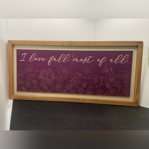 Elegant Fall Festive Purple Velvet Floral Wall Art with Natural Frame - Picture 1 of 5